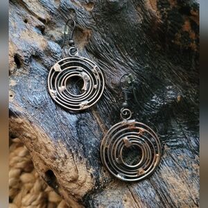 Vintage Copper Spiral Circular Drop Earrings